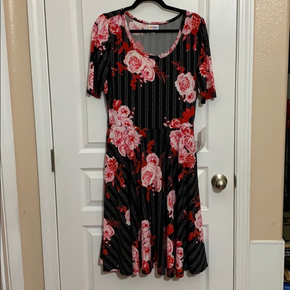 Nicole Dress by LuLaRoe in Black with pink roses